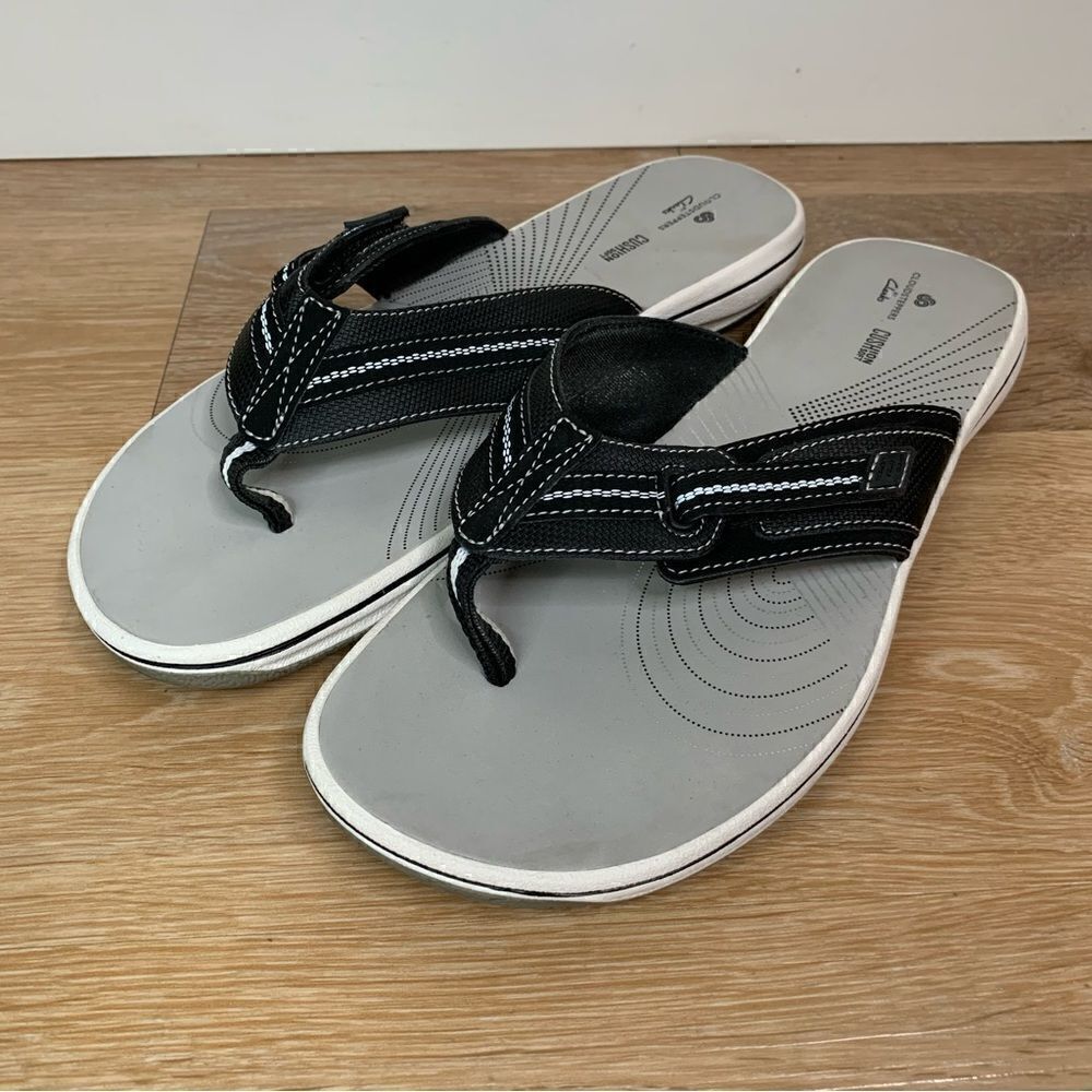 Clarks CloudSteppers Women’s Brinkley Nora Black Gray Flip Flops, Size 10